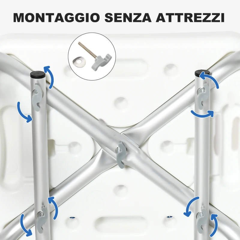 HOMCOM Sedia per Doccia con Imbottitura e Altezza Regolabile, Braccioli e Piedini a Ventosa