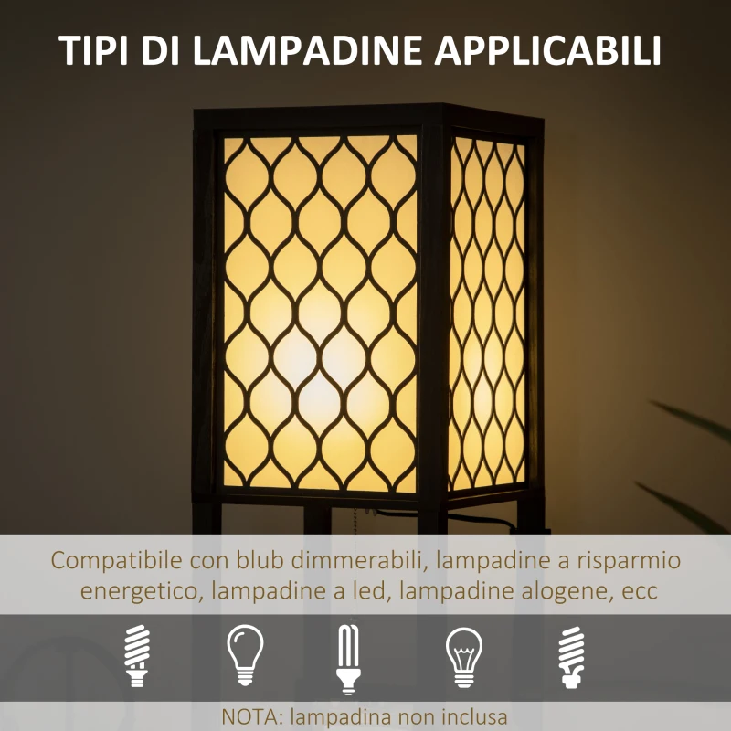 HOMCOM Lampada da Terra a Colonna in MDF e Plastica con 2 Ripiani, per Soggiorno, Studio e Camera da Letto, 26x26x156 cm
