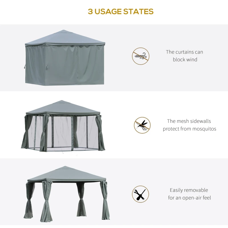 Outsunny 3 x 3(m) Aluminium Garden Gazebo Canopy Party Tent with Netting and Curtains for Lawn, Backyard and Deck