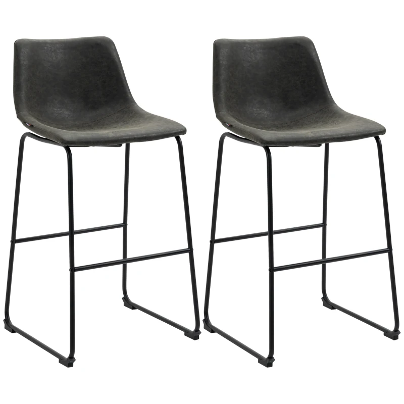 HOMCOM 2 Taburetes Altos de Cocina Tapizado en PU con Respaldo Patas de Acero y Reposapiés 47x54x99 cm Gris Oscuro
