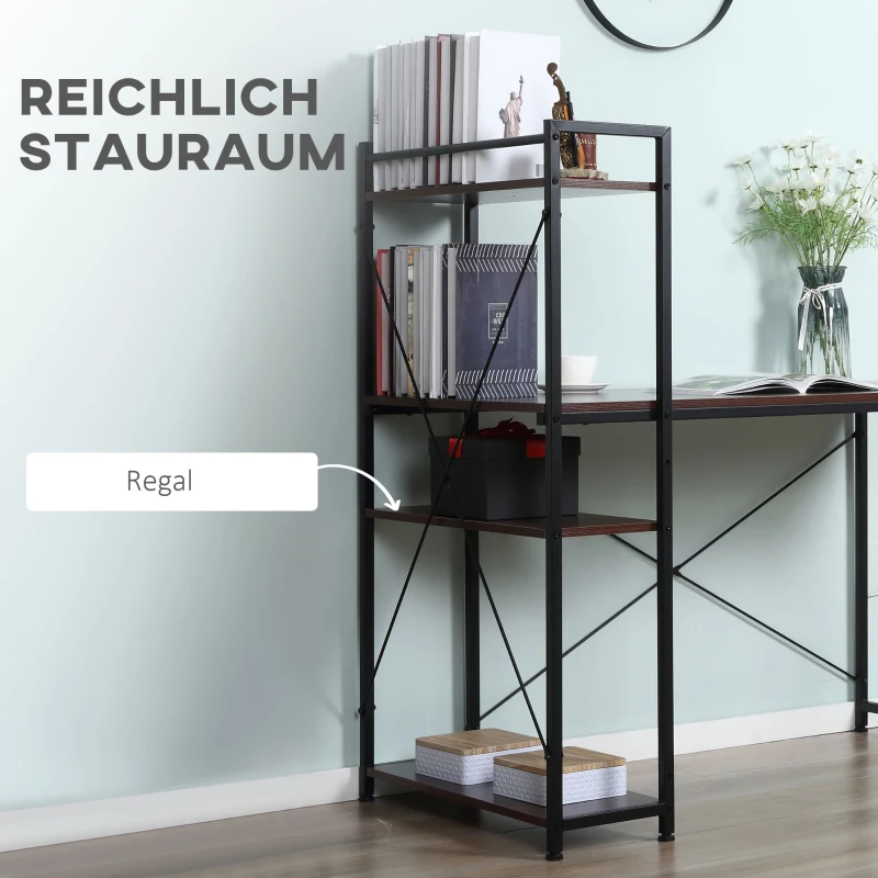 HOMCOM Schreibtisch Computertisch Arbeitstisch Bürotisch mit Regal Schwarz 120x64x121cm