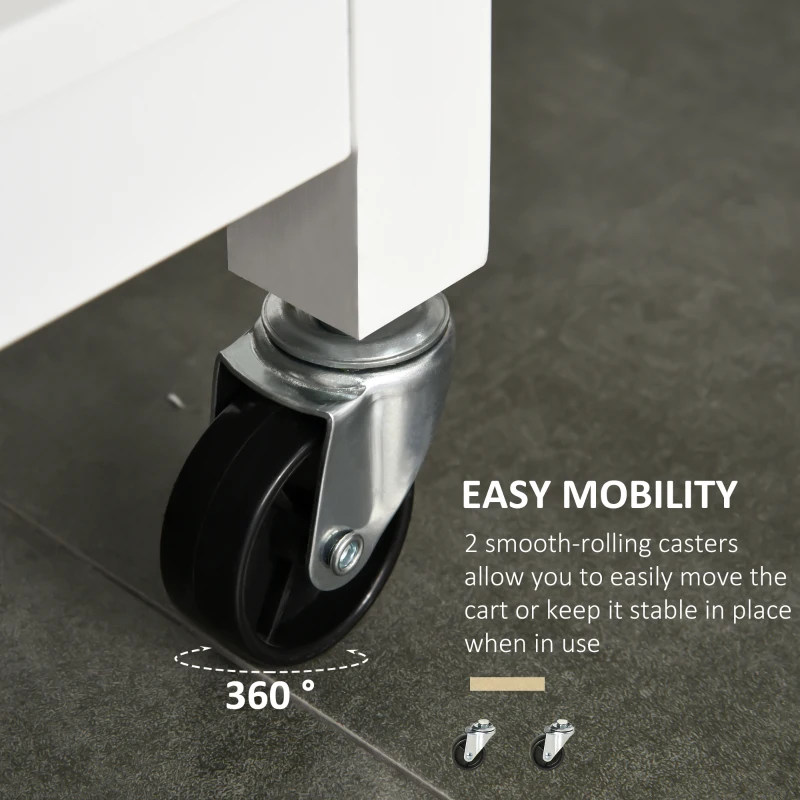 HOMCOM Kitchen Island on Wheels, Kitchen Trolley Storage Cart with 2 Drawers, Cabinet, Towel Rack, Rubber Wood Top