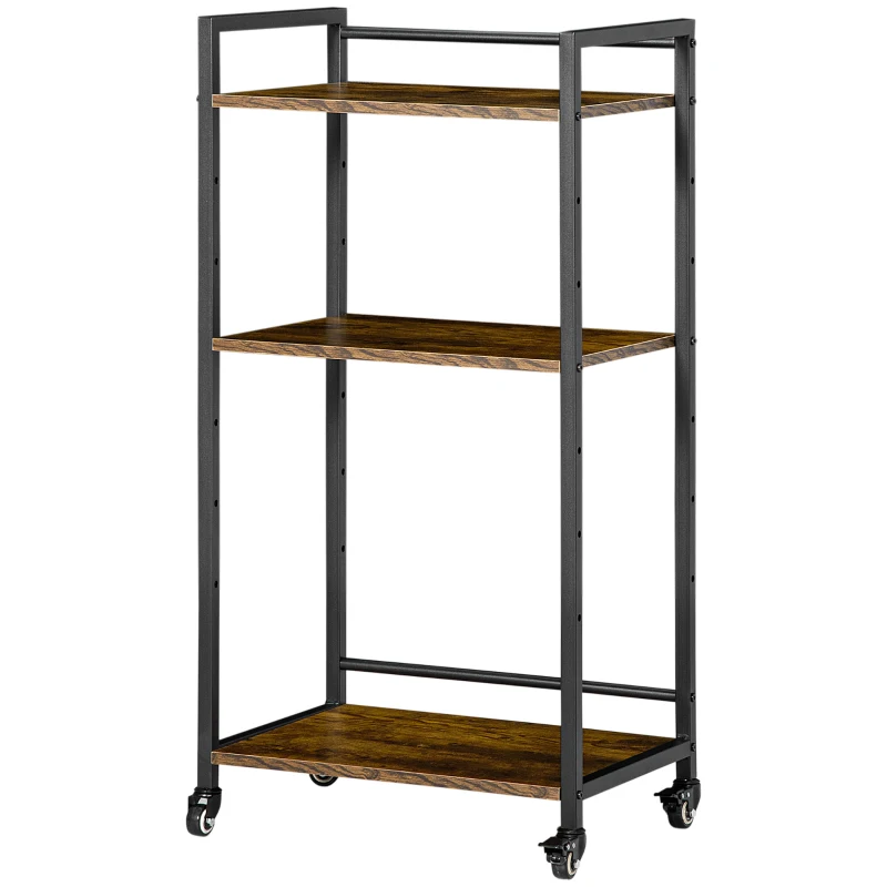 HOMCOM 3-Tier Printer Stand, Utility Cart, Rolling Trolley with Adjustable Shelves with Lockable Wheels for Home Office, Rustic Brown