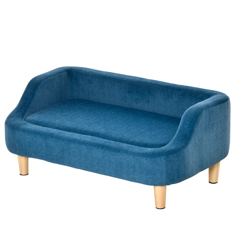 PawHut Sofá para Mascotas Tapizado en Terciopelo Sofá Cama para Perros Gatos Medianos Pequeños Acolchado Grueso con Cojín Extraíble Lavable y Patas de Madera 70x40x31 cm Azul