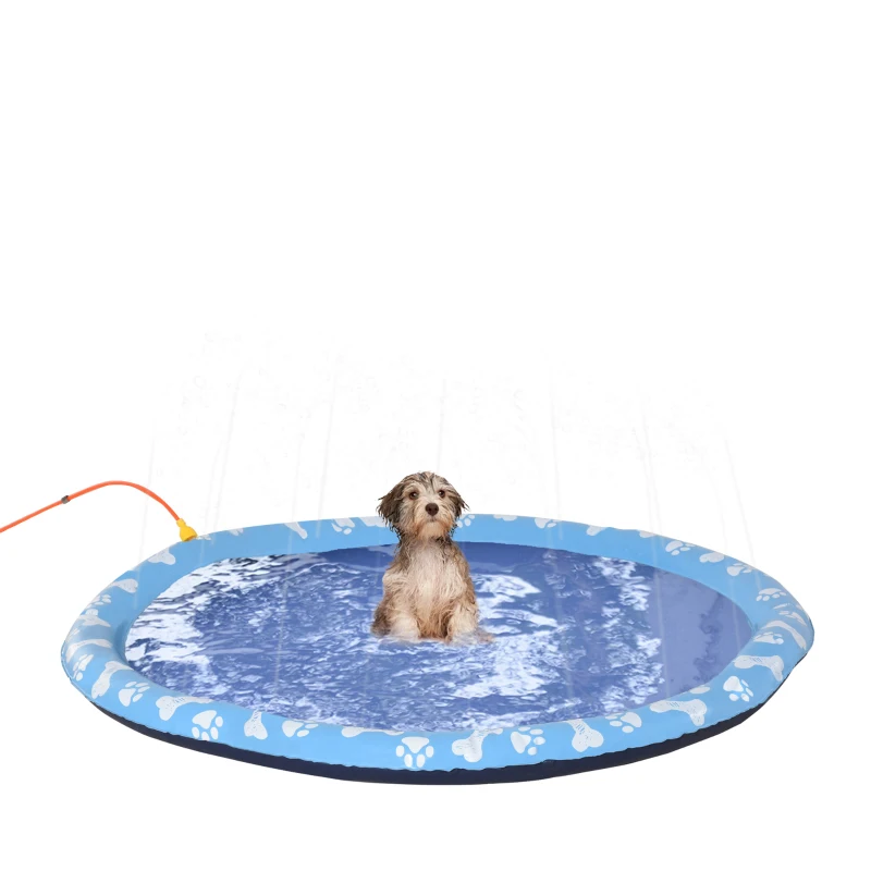 PawHut Splash Pad 150 cm Aspersor de Juegos de Agua con Rociador Tapete de Salpicaduras Piscina de Verano Portátil para Mascotas y Niños Azul