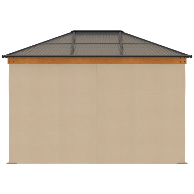 Outsunny Pavillon, Dach aus Polycarbonat, 4 Seitenwände und Fliegennetze, Stahlrahmen, khaki, 3 x 3,60 x 2,70 m