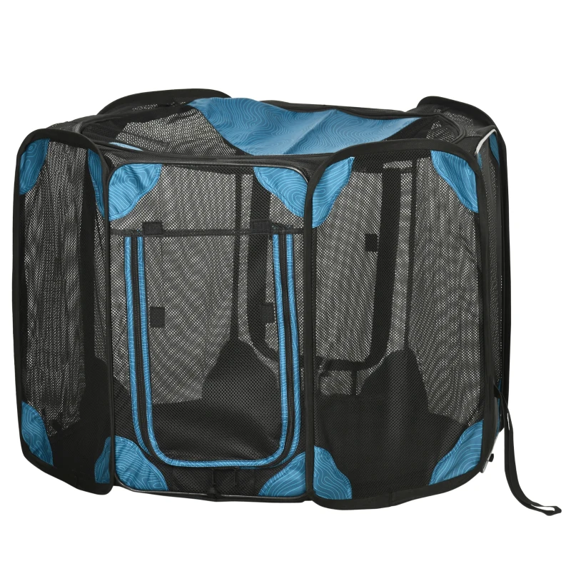 PawHut Parque Plegable para Perros de 8 Paneles Parque de Juego para Mascotas con Bolsa de Transporte Ø91x58 cm Azul