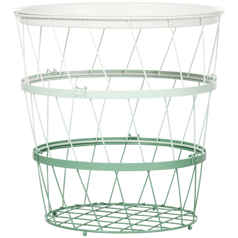 HOMCOM Mesita Auxiliar con Tapa Cesta de Alambre Apilable de Acero para Dormitorio Baño Salón Ø39,5x40,8 cm Verde