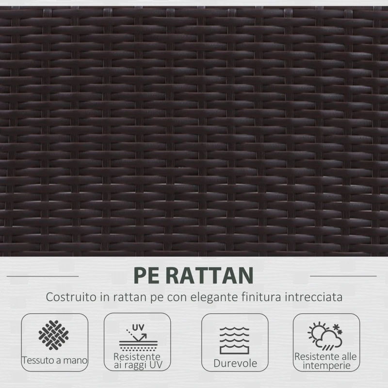 Outsunny Set Mobili da Giardino 5 Pezzi Tavolino con Piano in Vetro Temperato Rattan 3 Poltrone 1 Poggiapiedi 1 in Acciaio, Rattan