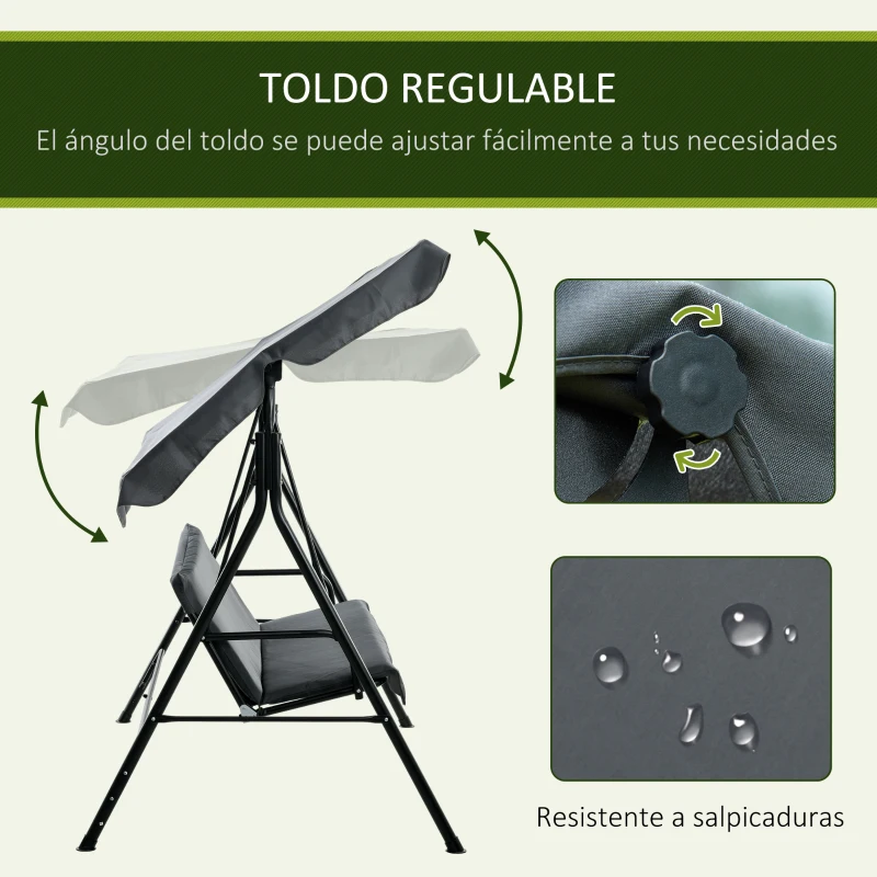 Outsunny Balancín de Jardín Exterior Columpio de 3 Plazas con Toldo Ajustable y Marco de Acero para Exterior 172x110x153 cm Gris