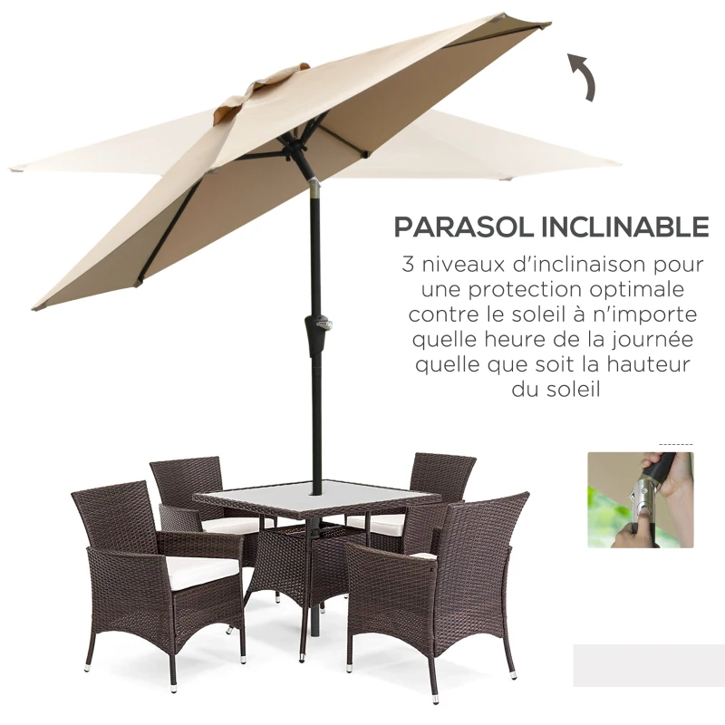 Outsunny Parasol de jardin Parasol droit hexagonal inclinable Ø 2,3 x 2,16H m métal polyester haute densité beige