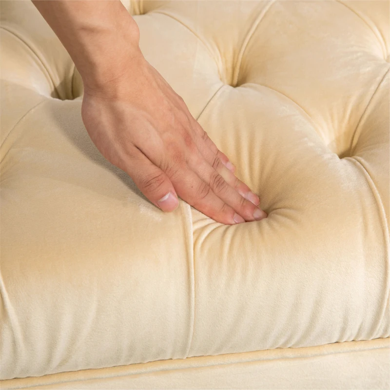 HOMCOM Panca Fondo Letto Imbottita con Rivestimento Trapuntato in Tessuto Effetto Velluto, 118x45x42 cm, Beige