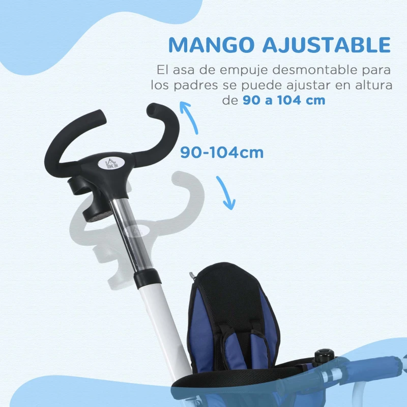 HOMCOM Triciclo para Bebés Plegable Triciclo Evolutivo 2 en 1 para Niños con Toldo Plegable Cestas y Cinturón de Seguridad Azul
