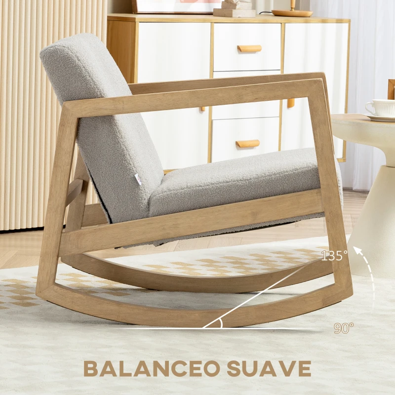 HOMCOM Silla Mecedora Tapizada de Borreguito Sillón Balancín Relax con Asiento Acolchado y Apoyabrazos 60x81x71cm Gris
