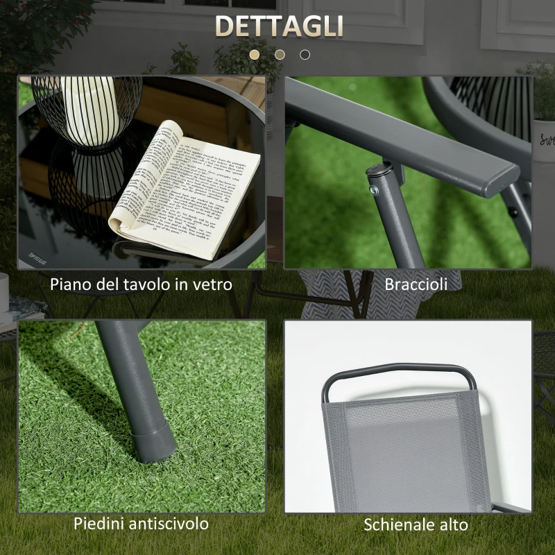 Outsunny Set da Giardino 3 Pezzi con 2 Sedie 53.5x64x93 cm e Tavolino da Caffè Ø45x50 cm, in Metallo, Grigio Chiaro