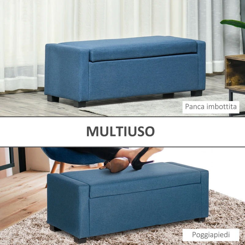 HOMCOM Panca Fondoletto con Vano Contenitore in Tessuto, 120x50x44cm - Blu