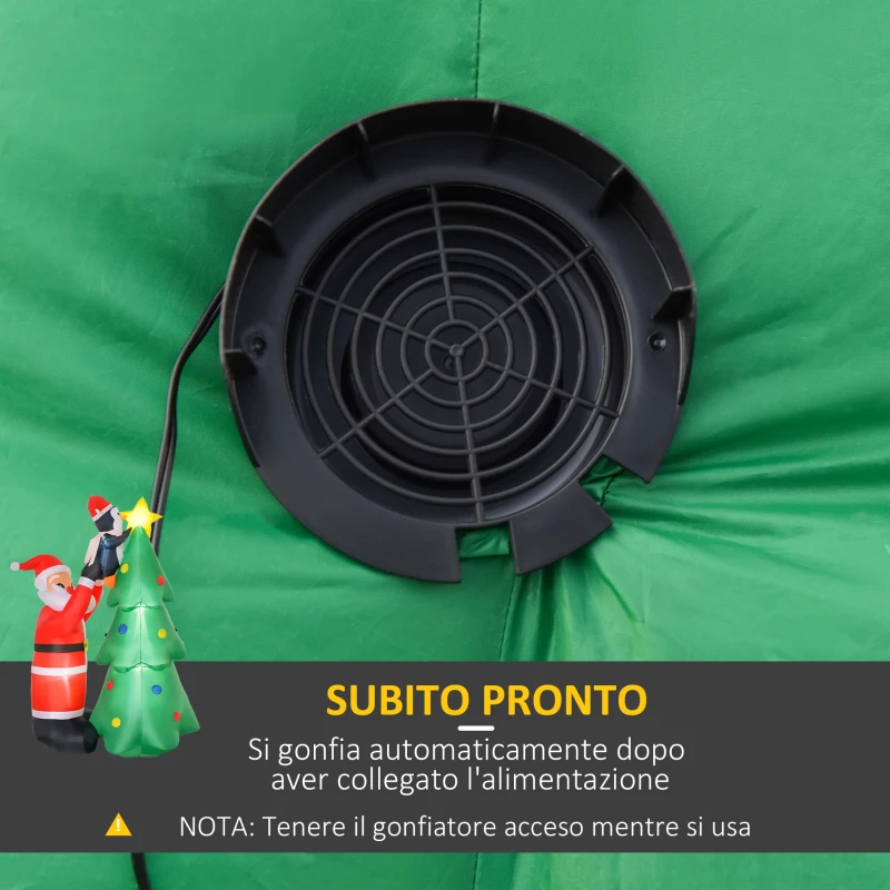 HOMCOM Babbo Natale Gonfiabile con Albero e Pinguino, Altezza 180cm, Luci LED e Gonfiatore