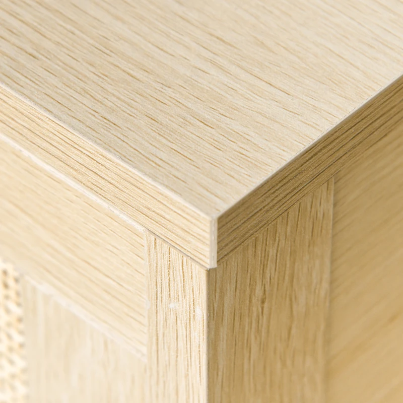 HOMCOM Nachttisch Nachtschrank Beistelltisch natürlicher Nachtkommode mit Schublade offenen Ablage Rattan-Design MDF Natur 40 x 40 x 48 cm