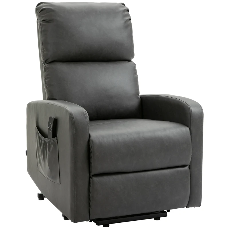 HOMCOM Riser and Recliner Chair for the Elderly, PU Leather Upholstered Lift Chair for Living Room with Remote Control, Side Pockets, Charcoal Grey