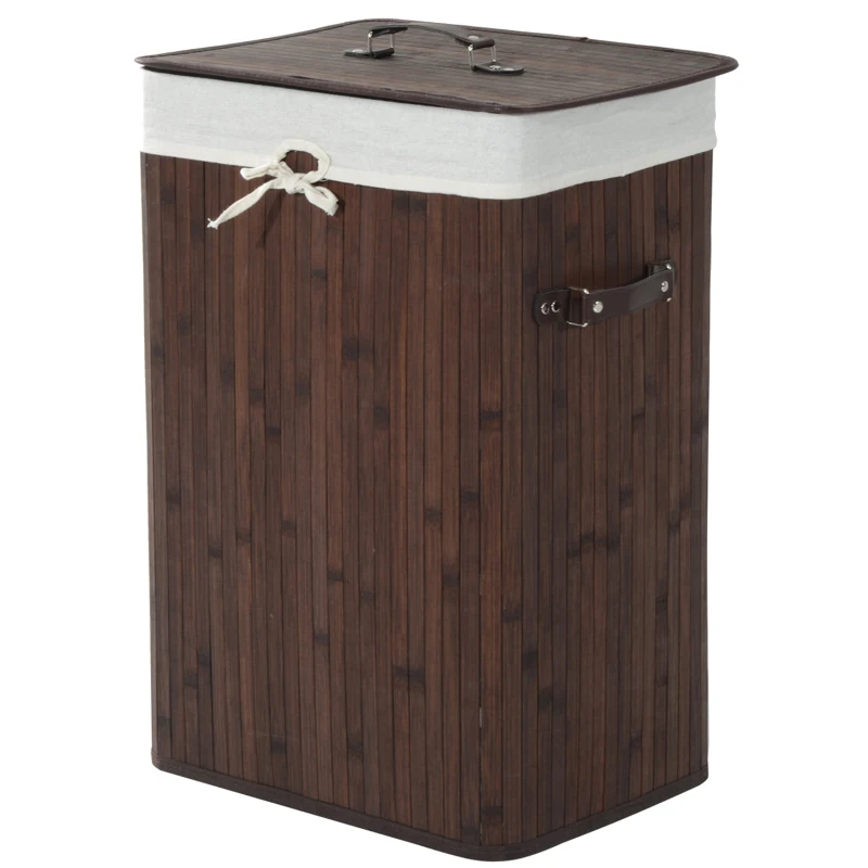 HOMCOM Panier à Linge en Bambou Brun Foncé