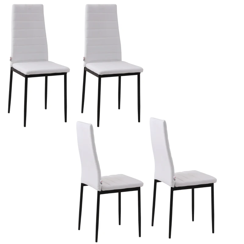 HOMCOM Set 4 Sedie Imbottite per Soggiorno o Sala da Pranzo, Sedie da Cucina Moderne, in Metallo e Tessuto Bianco
