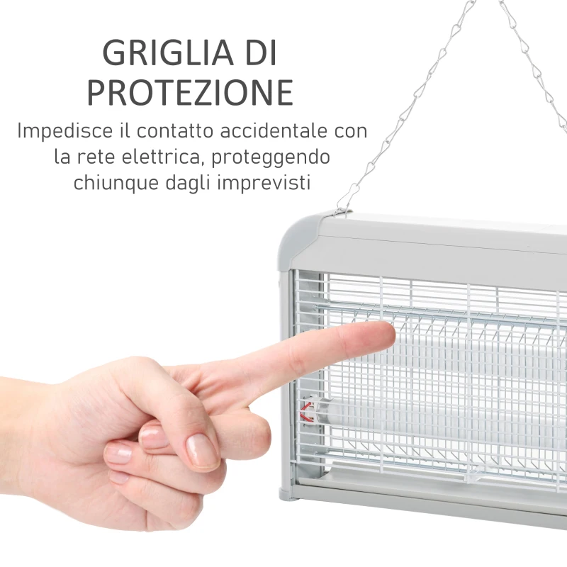 Outsunny Elettroinsetticida da Esterno e Interno con Lampada Antizanzare UV per 60m², Zanzariera Elettrica 20W, Grigio e bianco