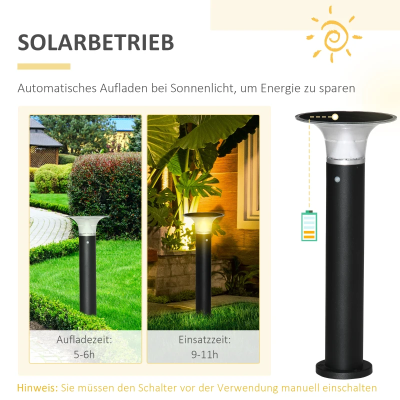 Outsunny Solarlampen für Außen Gartenleuchte mit Solarpaneel Ø23,5 x 60 cm Schwarz LED Solarbetrieben Aluminium Rahmen 2 Lichtmodi Garten Gartenbeleuchtung Außenbeleuchtung