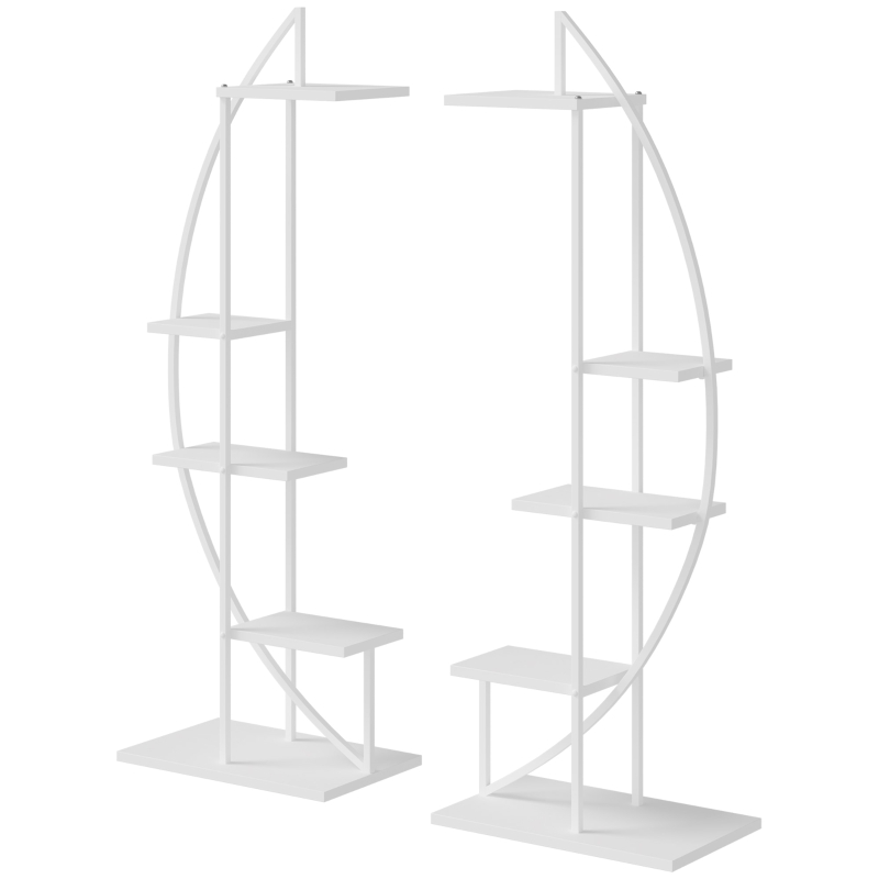 Outsunny Fioriera in Metallo a 5 Ripiani, 2 Pezzi, per Interni ed Esterni, 53x33x154cm, Bianco