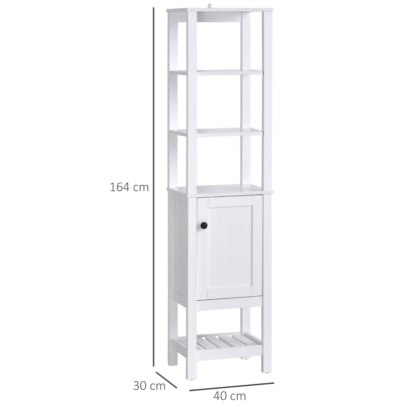 HOMCOM Mobile da Bagno Classico e Salvaspazio in Legno Bianco con Mensole e Anta, 40 x 30 x 164cm