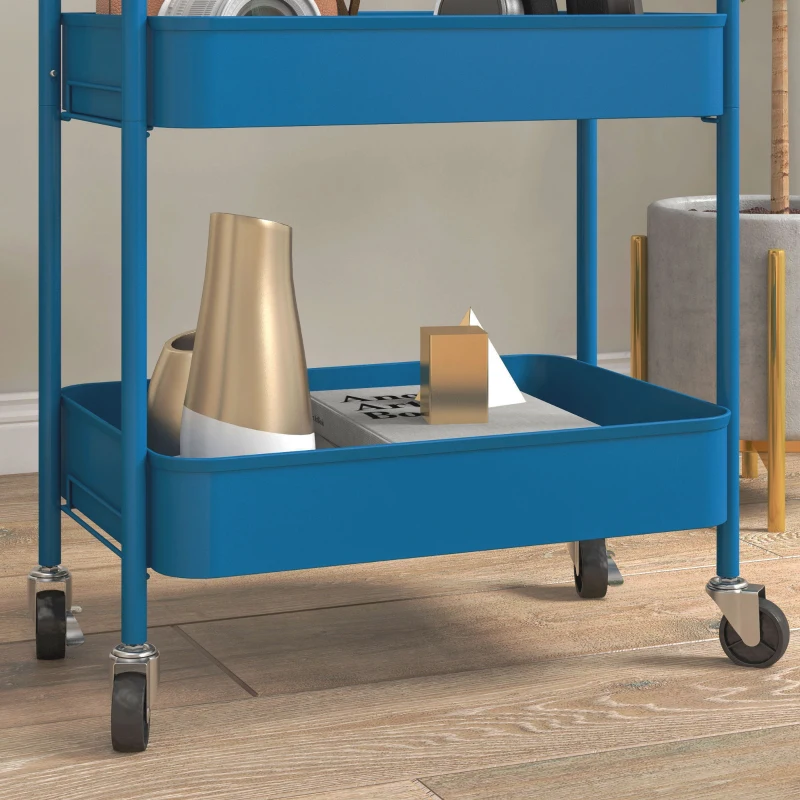 HOMCOM Carrito de Almacenamiento con 3 Cestas y Marco de Acero para Salón Dormitorio Oficina Cocina 45x30,6x79 cm Azul Oscuro