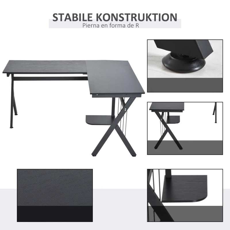 HOMCOM Eckschreibtisch mit CPU-Ständer, platzsparend, Gaming-Desk, 155 cm x 130 cm x 76 cm, Schwarz