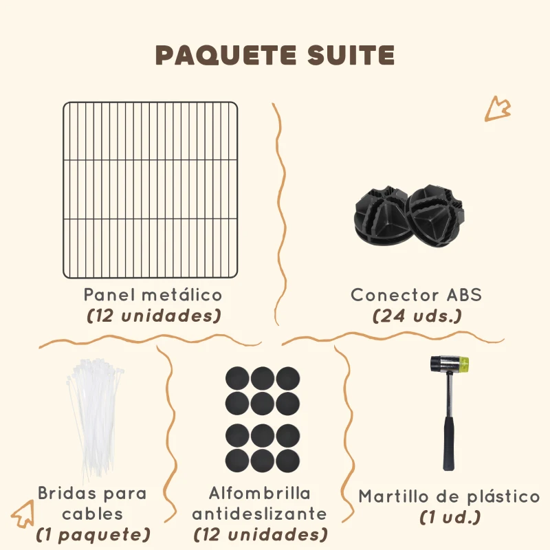 PawHut Parque Metálico para Animales Pequeños de 12 Paneles Desmontable Diseño DIY para Erizo 140x70x35 cm Negro