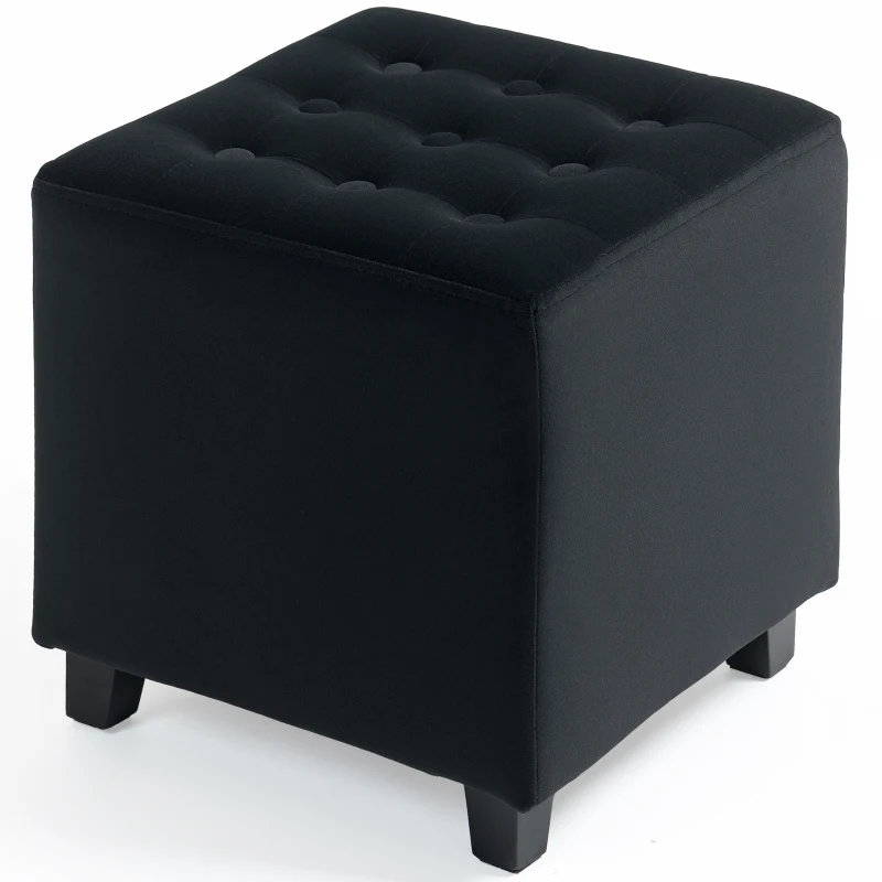 HOMCOM Velvet-Feel Square Ottoman - Grey