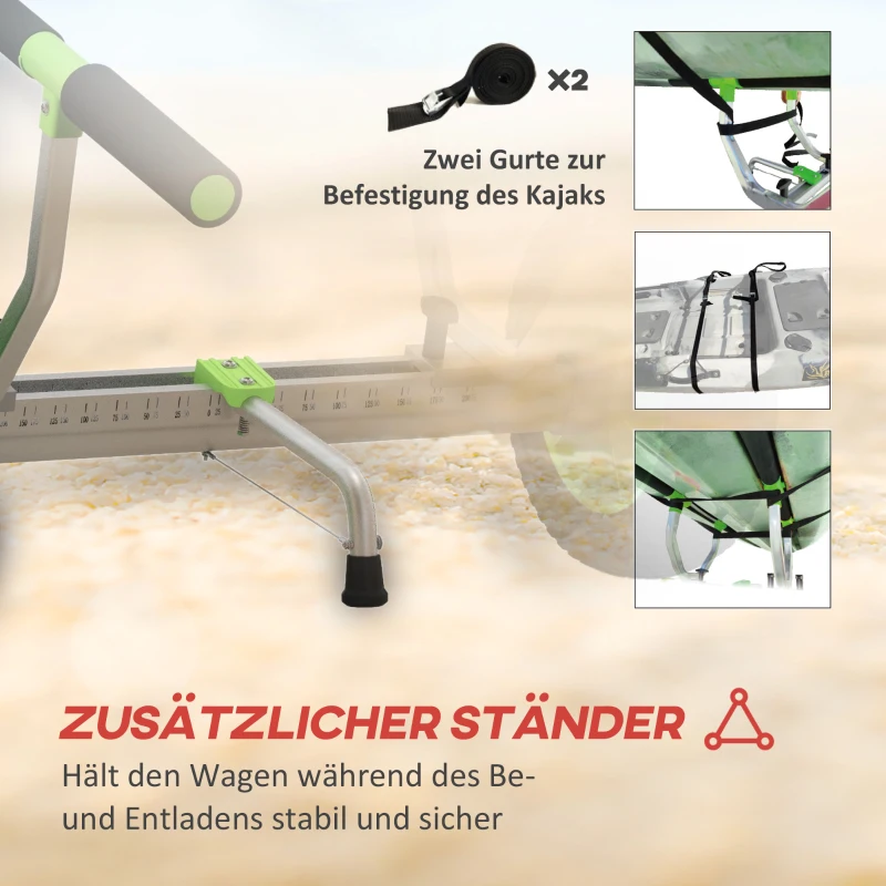 SPORTNOW Bootswagen, verstellbare Breite, bis 100 kg belastbar, Aluminium, schwarz+grün, 79 x 72,5 x 42 cm