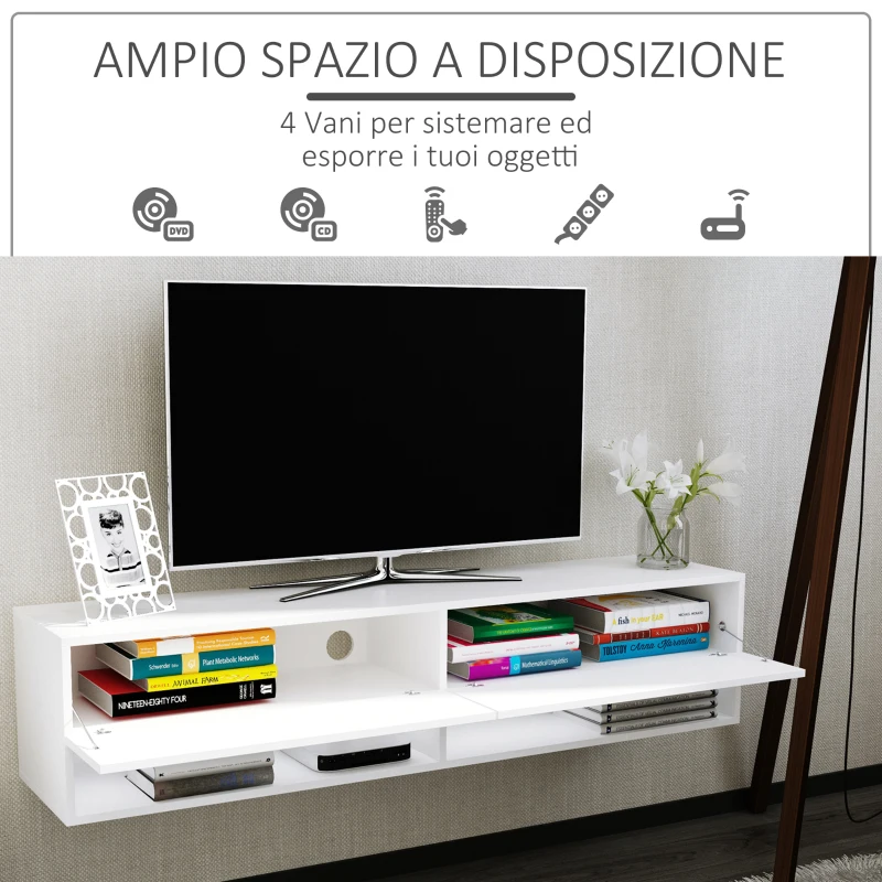 HOMCOM Mobile TV Sospeso con 4 Vani e 2 Ante, Consolle per TV fino 60''