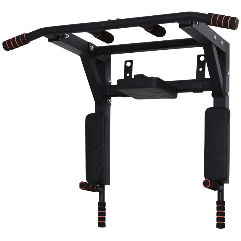 HOMCOM Barra de Dominadas de Pared con Almohadillas Barra de Pull Up de Acero Multifuncional para Fitness Entrenamiento en Casa Adultos Carga Máx. 120 kg 93x72x48 cm Negro