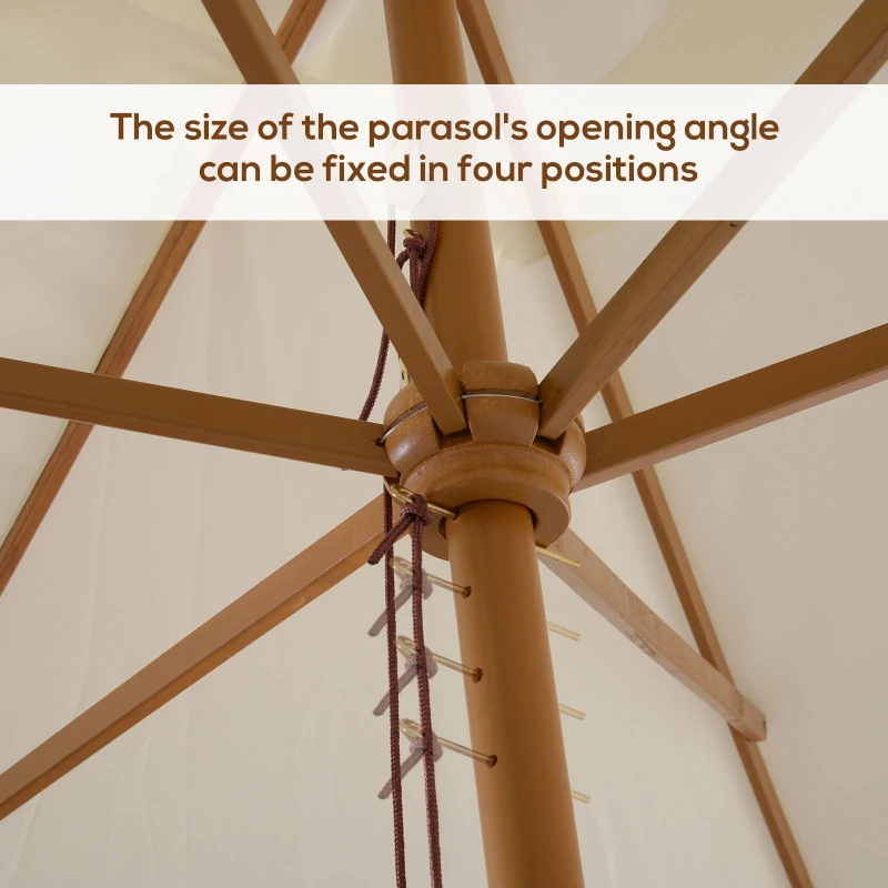 Outsunny 2 x 3m Wooden Garden Parasol Umbrella Outdoor Sun Shade Canopy, Cream White