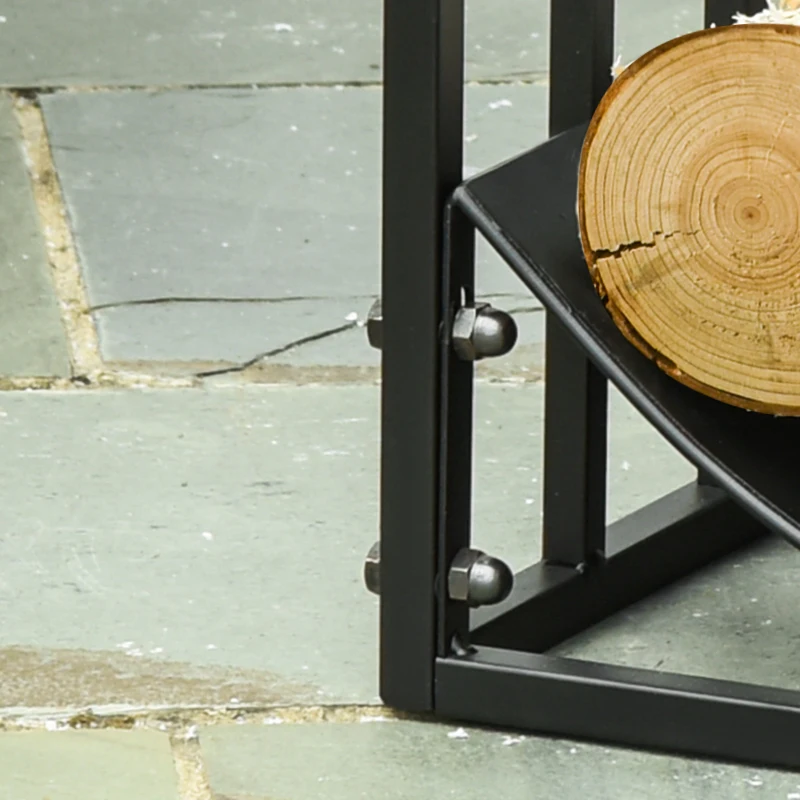 Outsunny Range bûches Porte-bûches range rack à bûches support étagère à bois de cheminée charge max. 60 kg dim. 60,5L x 36l x 46,5H cm métal époxy noir