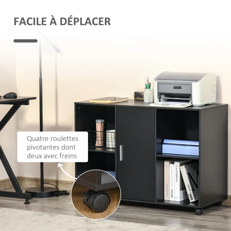 HOMCOM Support d'imprimante - Caisson d'organisation de Bureau Roulant - Dim. 100L x 40l x 71H cm en Bois Noir