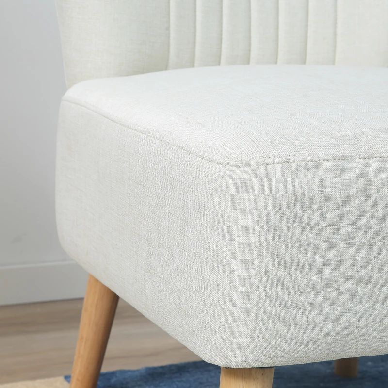 HOMCOM Poltrona Imbottita per Soggiorno e Sala in Stile Nordico, Poltroncina da Camera in Tessuto e Gambe in Legno, Bianco