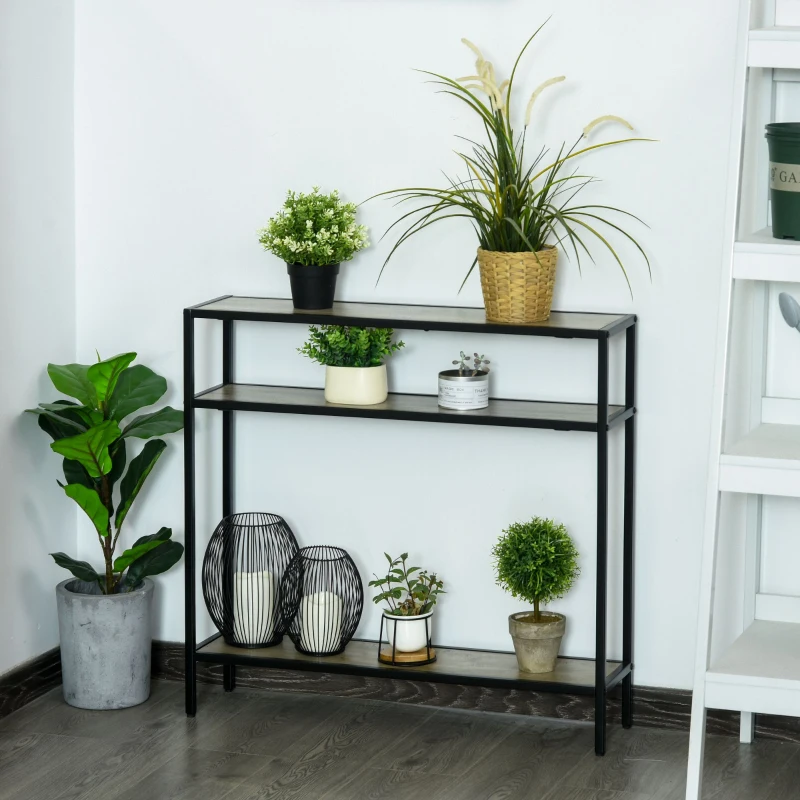 Outsunny Estantería para Plantas Flores Macetas Bastidores de 3 Niveles con Placa Antivuelco para Interiores y Exteriores 80x20x75 cm Madera