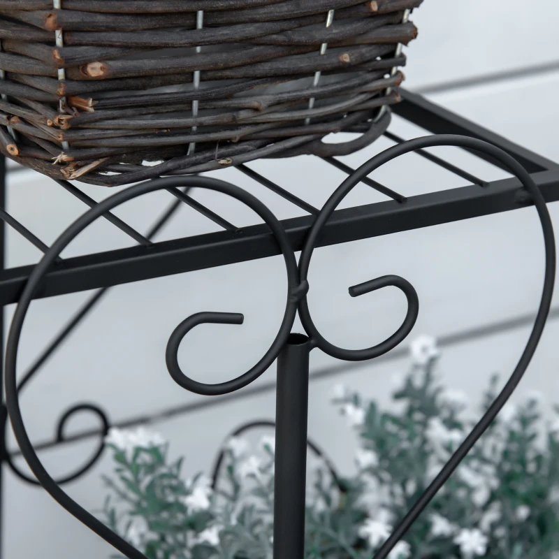 Outsunny Blumenständer Blumenregal aus Metall 4 Ebenen Pflanzenregal Blumentreppe Blumenständer für innen und außen Garten Balkon Schwarz 45 x 24,5 x 80 cm