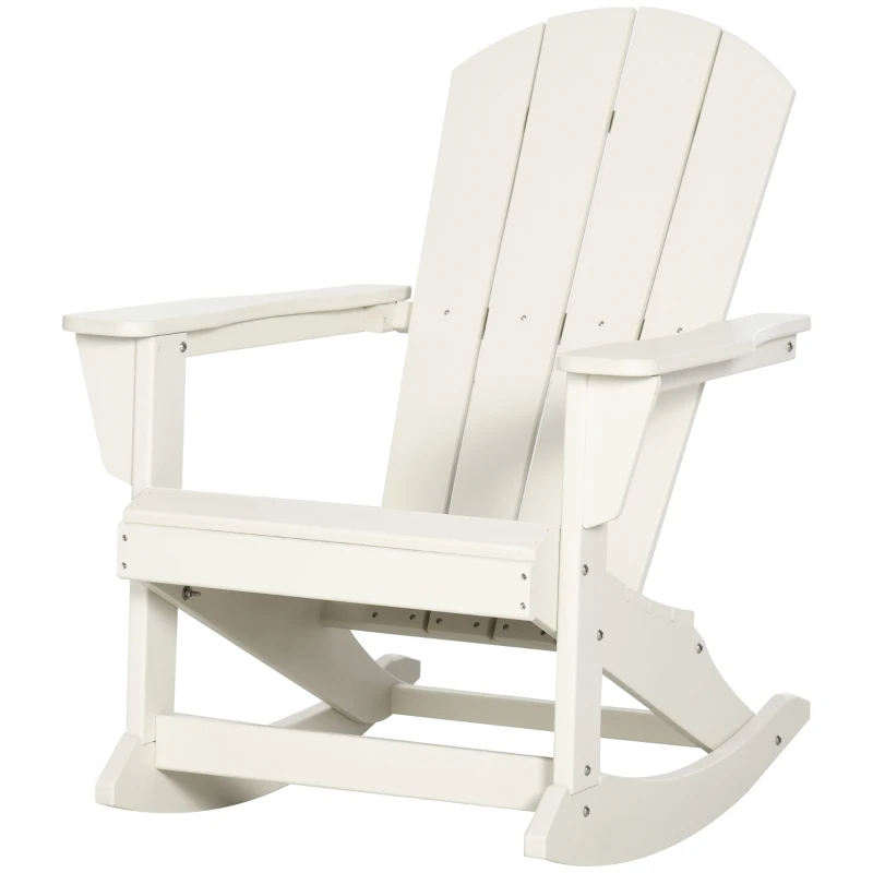 Outsunny Silla Mecedora de Jardín Estilo Adirondack de HDPE para Balcón Terraza Patio Carga 120 kg 73,5x93x91,5cm Blanco