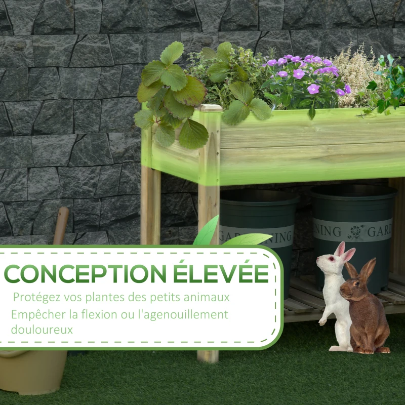 Outsunny Jardinière sur Pieds Potager avec étagère à Lattes dim. 91L x 51l x 76H cm Bois Sapin Autoclave