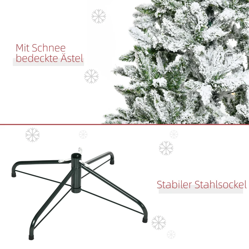HOMCOM Künstlicher Weihnachtsbaum, Schnee-Effekt, flammenhemmend, Scharnierkonstruktion, Grün/Weiß