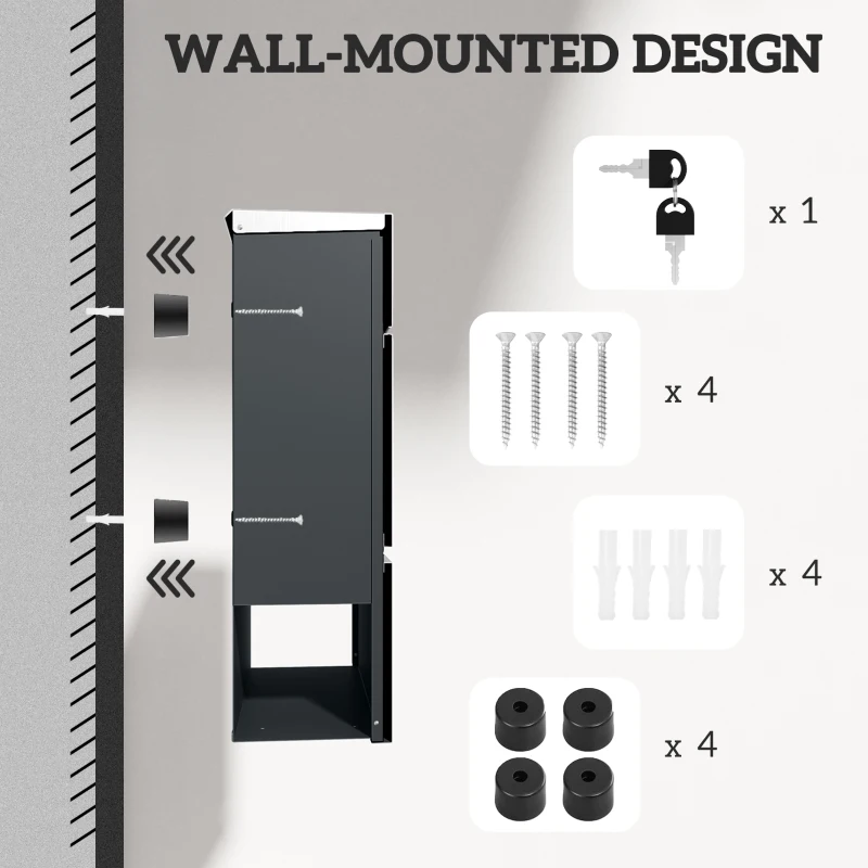 HOMCOM Wall Mounted Post Box with Viewing Window, 2 Lock, Modern Galvanised Steel Mailbox with Copper Core, Weatherproof Letterbox for Outdoor Use, Easy to Install, Silver
