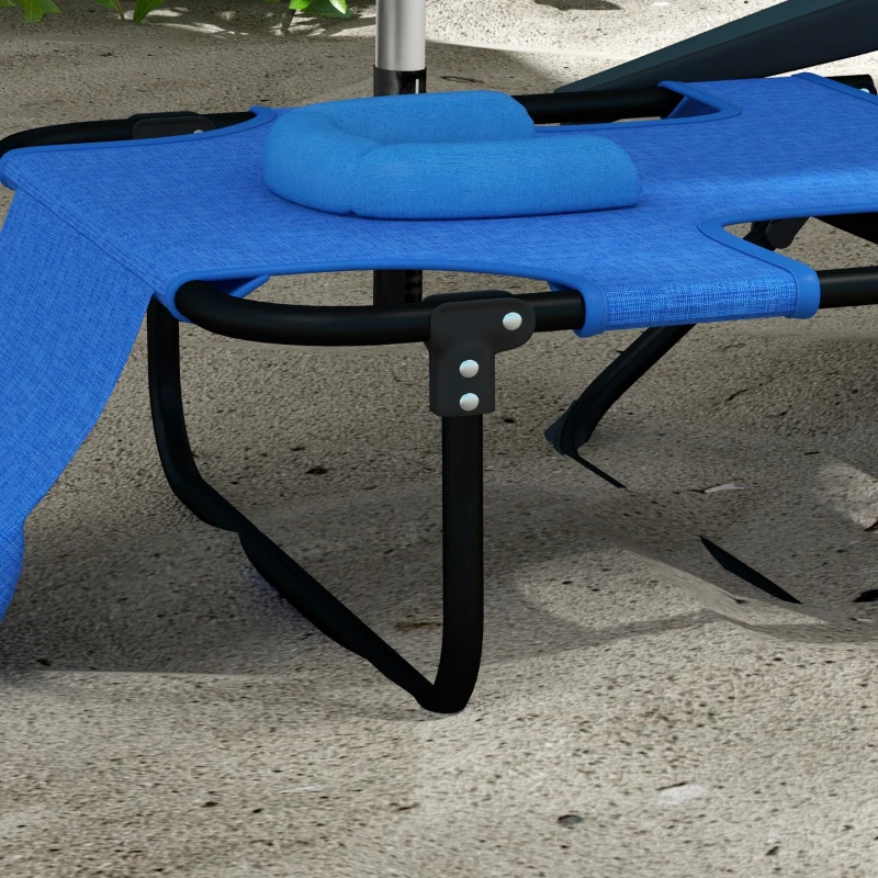 Outsunny Tuinligstoel Zonneligstoelen Relaxligstoel, Opvouwbaar, Weerbestendig, 194 cm x 72 cm x 31 cm, Zwart + Donkerblauw