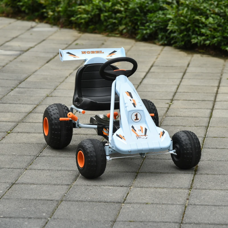 HOMCOM Gokart Tretauto mit Handbremse, verstellbarem Sitz, Pedal, Vor- und Rückwärtsgang, Kettcar Tretfahrzeug Kinderfahrzeug Kinderspielzeug Pedal-Gokart für Kinder ab 3 Jahren Hellblau