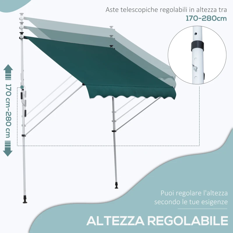 Outsunny Tenda da Sole da Esterno 2x1.5m a Rullo con Manovella, Altezza e Angolazione Regolabile, Verde