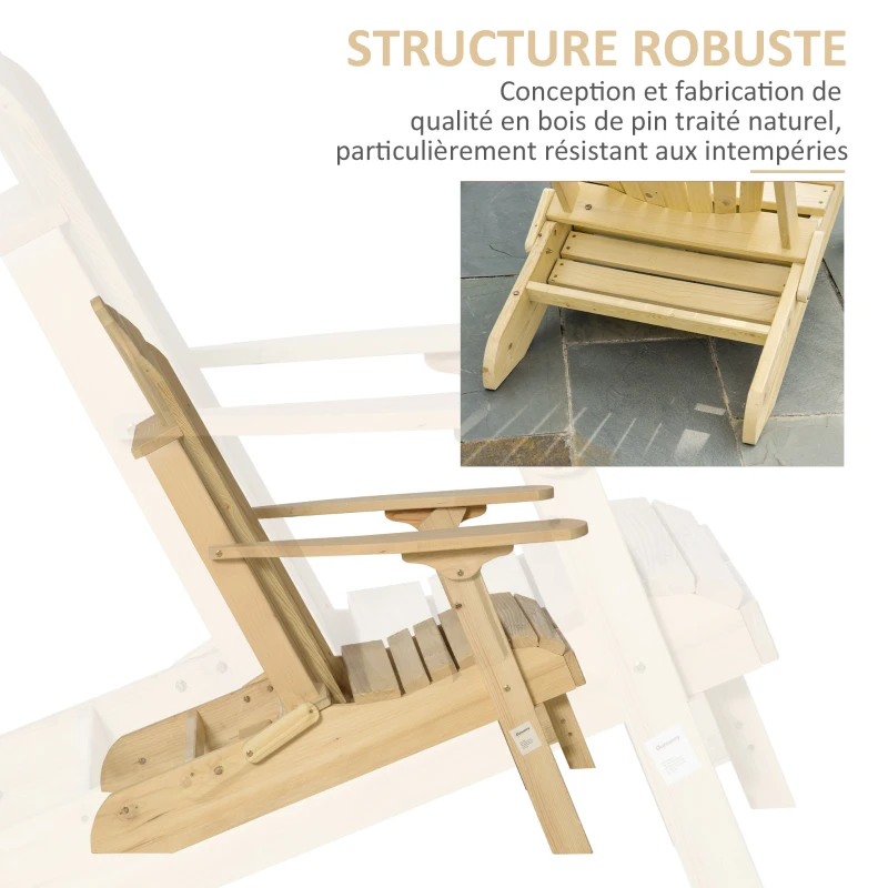 Outsunny Fauteuil de jardin Adirondack pliable avec repose-pied intégré en bois de pin